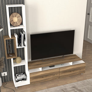 Σύνθεση τηλεόρασης Tulip  χρώμα λευκό - καρυδί 160x29,5x160εκ.