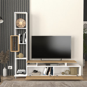 Σύνθεση τηλεόρασης Tulip  χρώμα λευκό - sepet oak 160x29,5x160εκ.