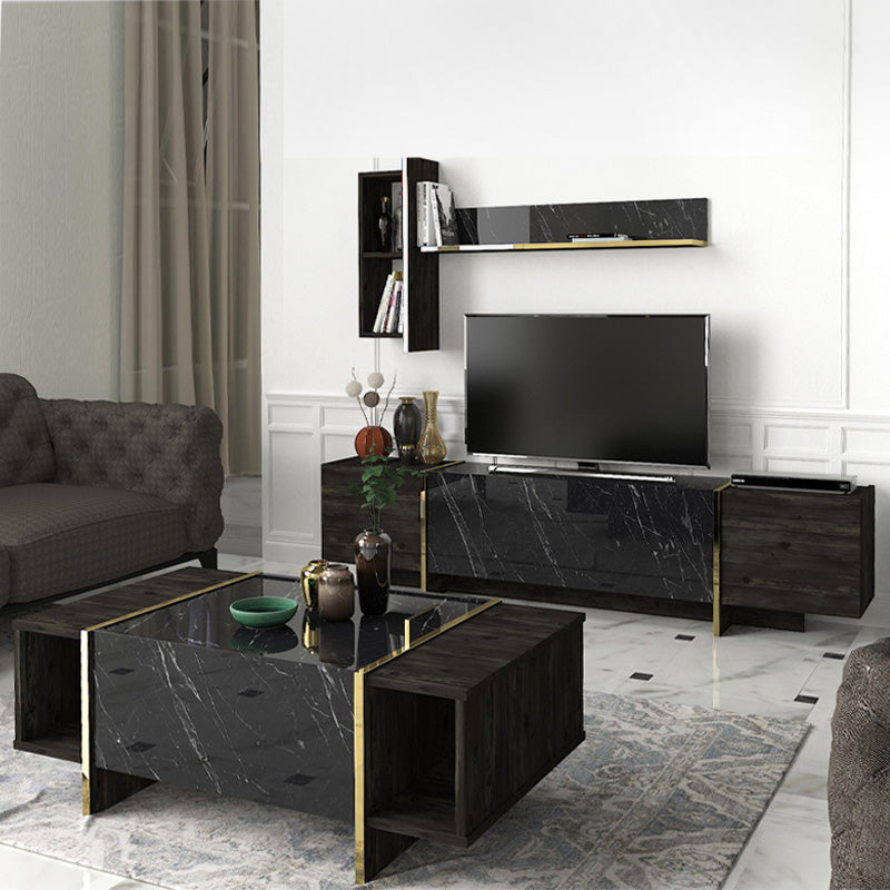 Τραπεζάκι σαλονιού Veyron  χρώμα μαύρο rebab - μαύρο εφέ μαρμάρου 104x60x37,3εκ.