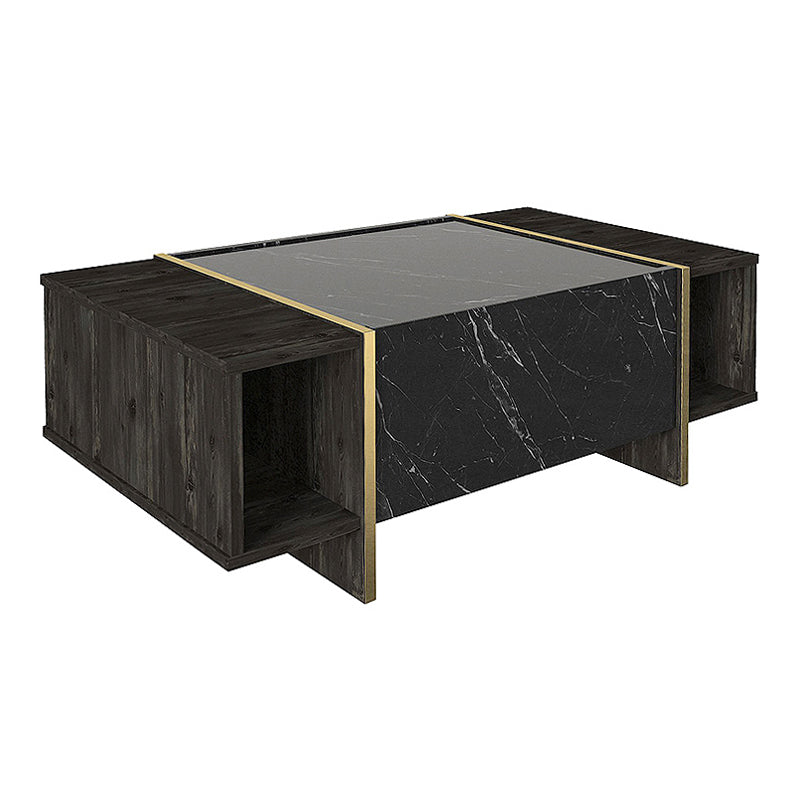 Τραπεζάκι σαλονιού Veyron  χρώμα μαύρο rebab - μαύρο εφέ μαρμάρου 104x60x37,3εκ.