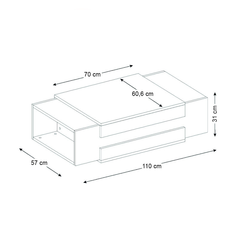 Τραπεζάκι σαλονιού Nora  χρώμα λευκό - καρυδί 110x60,6x31εκ.