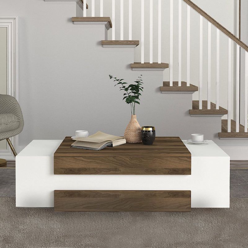 Τραπεζάκι σαλονιού Nora  χρώμα λευκό - καρυδί 110x60,6x31εκ.