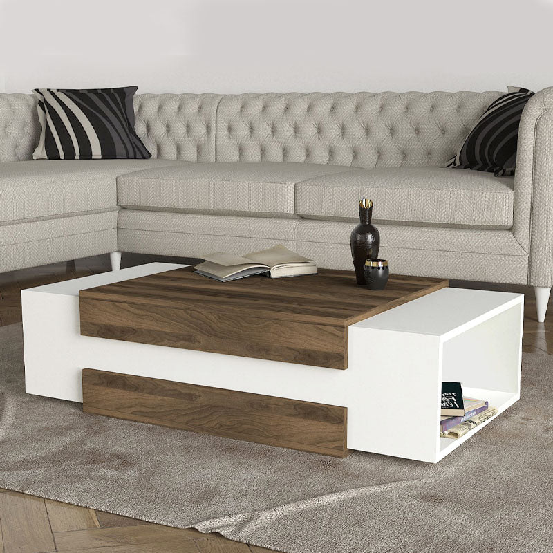 Τραπεζάκι σαλονιού Nora  χρώμα λευκό - καρυδί 110x60,6x31εκ.