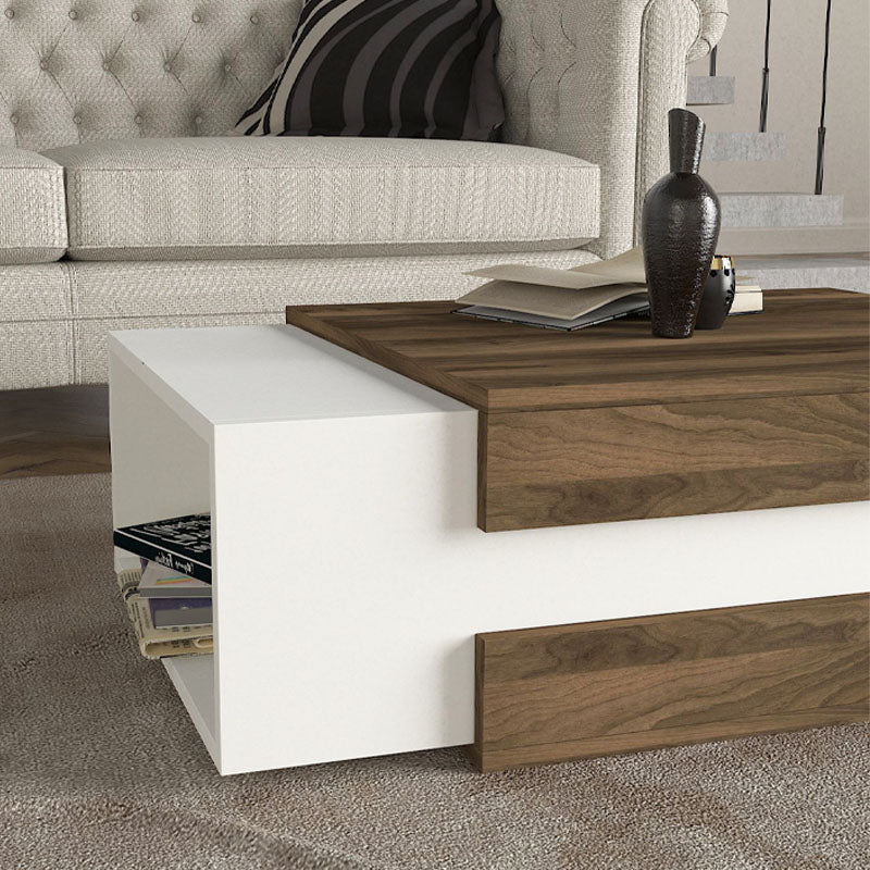 Τραπεζάκι σαλονιού Nora  χρώμα λευκό - καρυδί 110x60,6x31εκ.