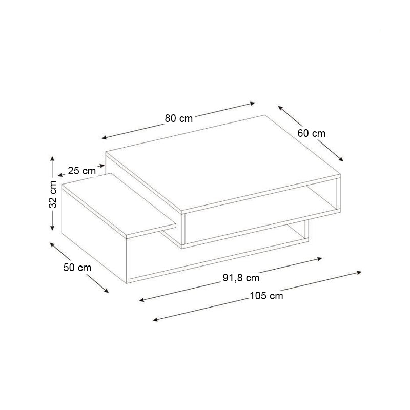 Τραπεζάκι σαλονιού Tab  χρώμα λευκό - καρυδί 105x60x32εκ.