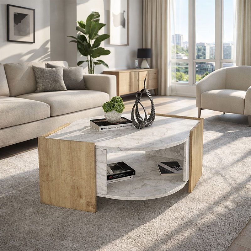 Τραπεζάκι σαλονιού Marbel  χρώμα sapphire oak - λευκό εφέ μαρμάρου 75x75x40εκ. - Pakobazaar