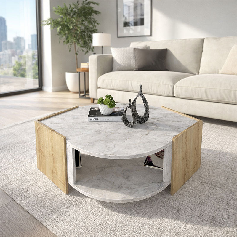 Τραπεζάκι σαλονιού Marbel  χρώμα sapphire oak - λευκό εφέ μαρμάρου 75x75x40εκ. - Pakobazaar