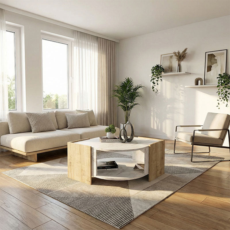 Τραπεζάκι σαλονιού Marbel  χρώμα sapphire oak - λευκό εφέ μαρμάρου 75x75x40εκ. - Pakobazaar