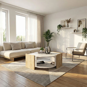Τραπεζάκι σαλονιού Marbel  χρώμα sapphire oak - λευκό εφέ μαρμάρου 75x75x40εκ. - Pakobazaar