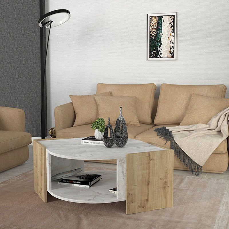 Τραπεζάκι σαλονιού Marbel  χρώμα sapphire oak - λευκό εφέ μαρμάρου 75x75x40εκ. - Pakobazaar