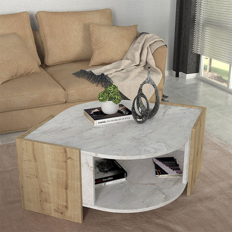 Τραπεζάκι σαλονιού Marbel  χρώμα sapphire oak - λευκό εφέ μαρμάρου 75x75x40εκ. - Pakobazaar