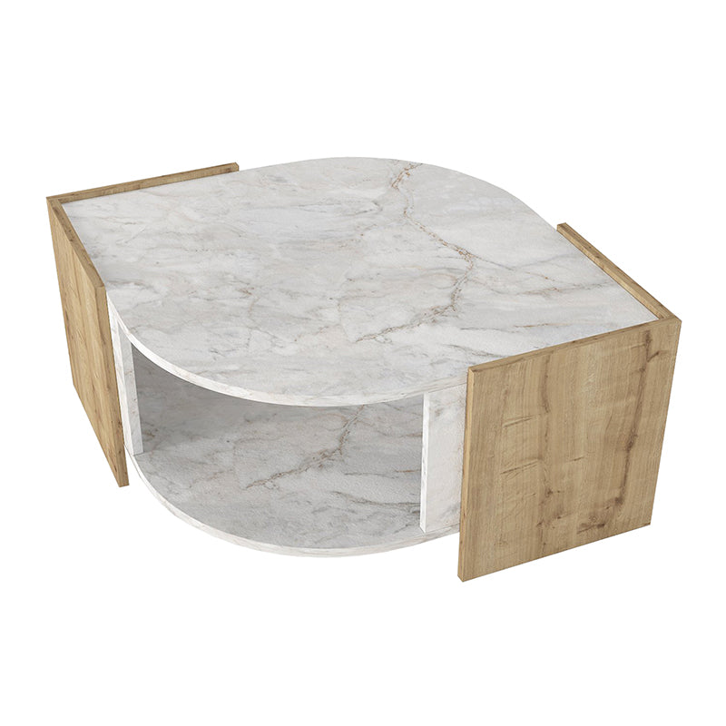 Τραπεζάκι σαλονιού Marbel  χρώμα sapphire oak - λευκό εφέ μαρμάρου 75x75x40εκ. - Pakobazaar