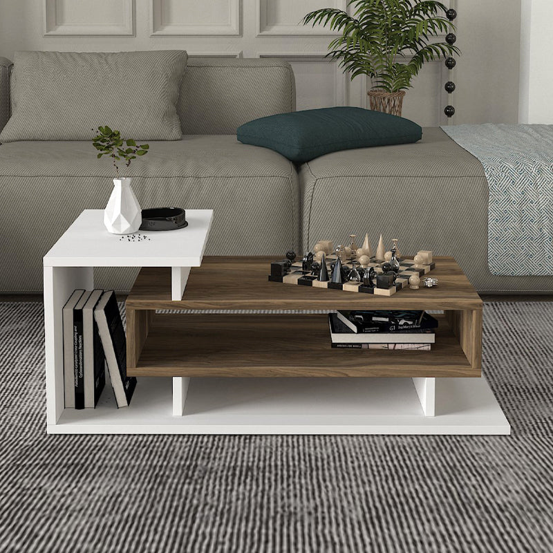 Τραπεζάκι σαλονιού Flynn  χρώμα λευκό - καρυδί 90x50x35εκ.