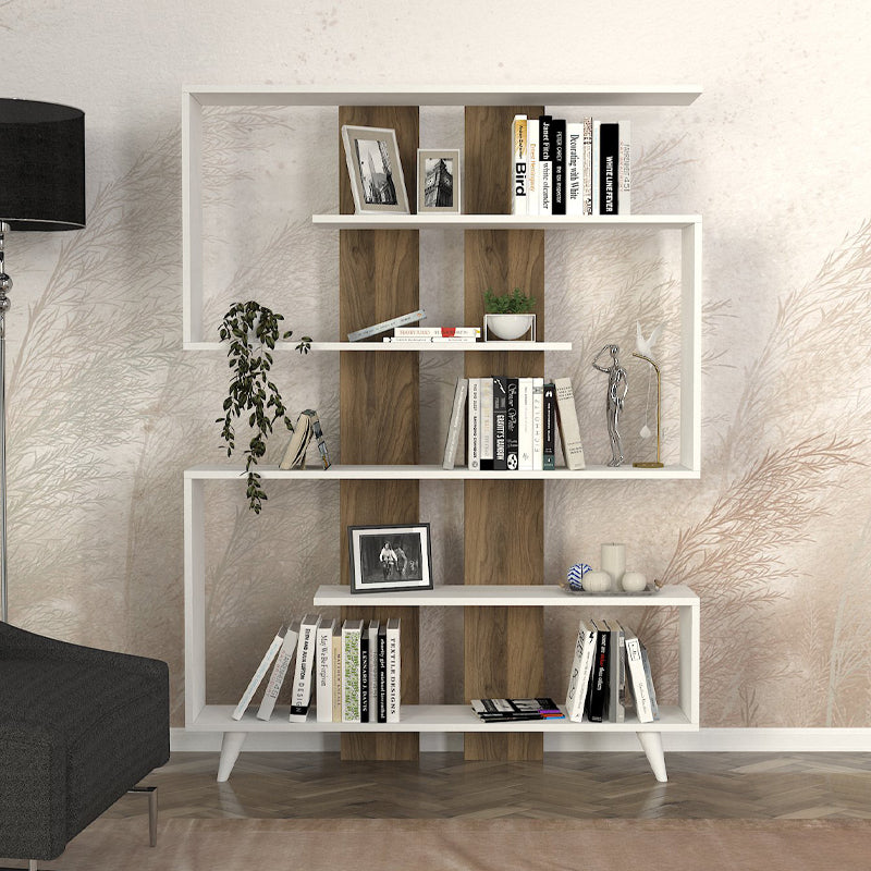 Βιβλιοθήκη Rain  χρώμα λευκό - καρυδί 120x19,5x162εκ.