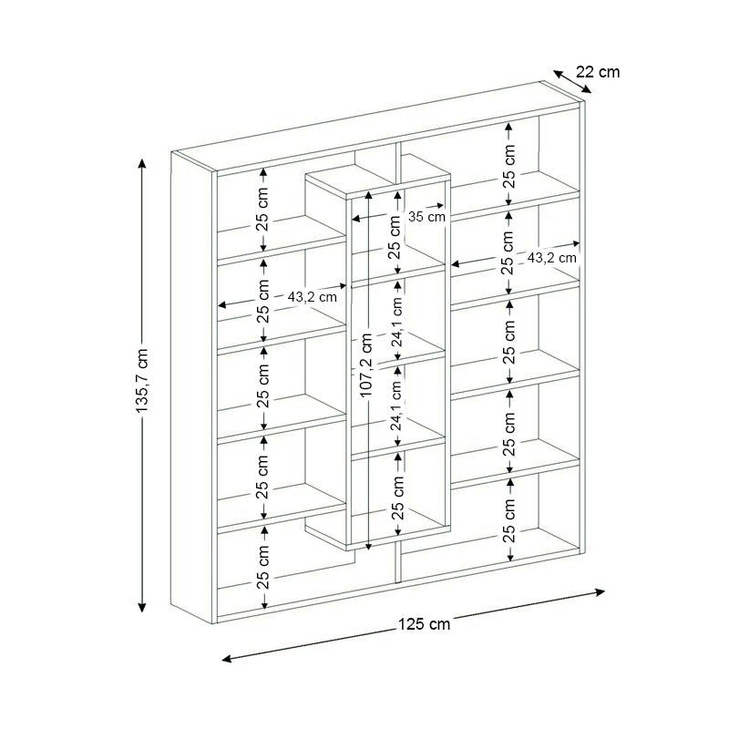 Βιβλιοθήκη Ample  χρώμα καρυδί 125x22x135,7εκ.