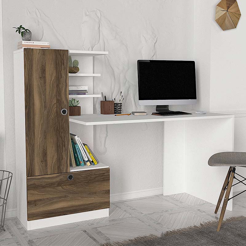 Γραφείο εργασίας Domingo  χρώμα λευκό - καρυδί 149,5x60x120εκ.