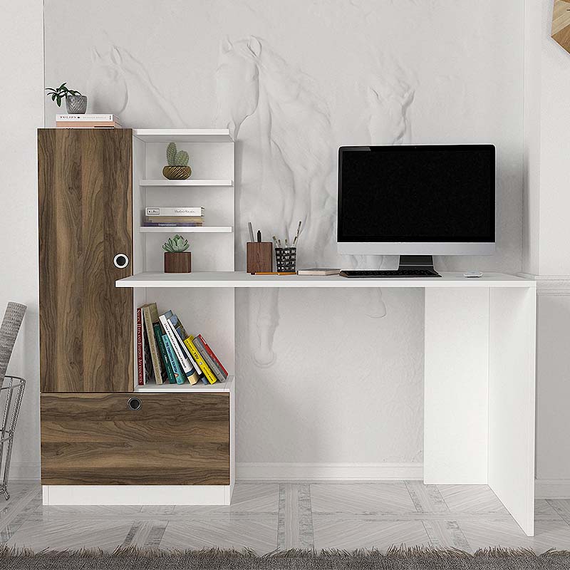 Γραφείο εργασίας Domingo  χρώμα λευκό - καρυδί 149,5x60x120εκ.
