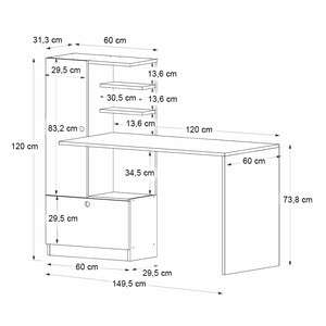 Γραφείο εργασίας Domingo  χρώμα λευκό 149,5x60x120εκ.