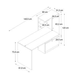 Γραφείο εργασίας Merino  χρώμα λευκό 149,5x61,8x120εκ.