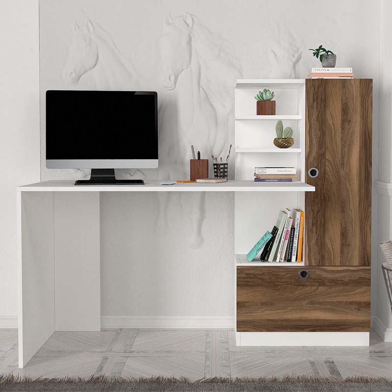 Γραφείο εργασίας Merino  χρώμα λευκό - καρυδί 149,5x61,8x120εκ.