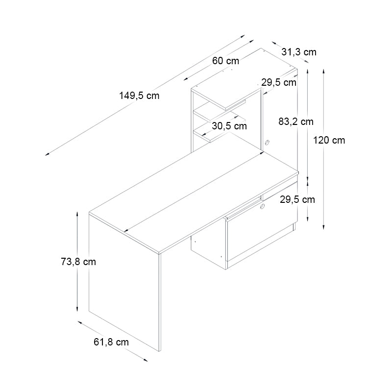 Γραφείο εργασίας Merino  χρώμα λευκό - καρυδί 149,5x61,8x120εκ.