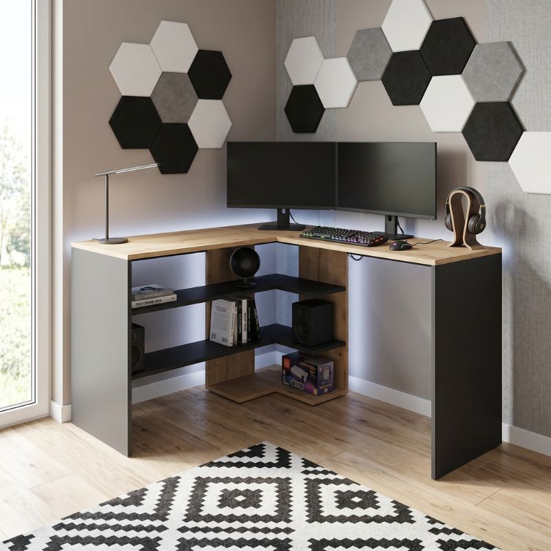 Γραφείο εργασίας Stylo  χρώμα sapphire oak -  ανθρακί 120x120x73,8εκ. - Pakobazaar