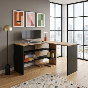 Γραφείο εργασίας Stylo  χρώμα sapphire oak -  ανθρακί 120x120x73,8εκ. - Pakobazaar