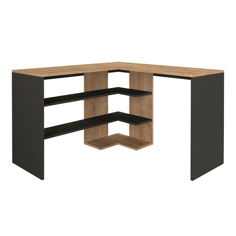 Γραφείο εργασίας Stylo  χρώμα sapphire oak -  ανθρακί 120x120x73,8εκ. - Pakobazaar