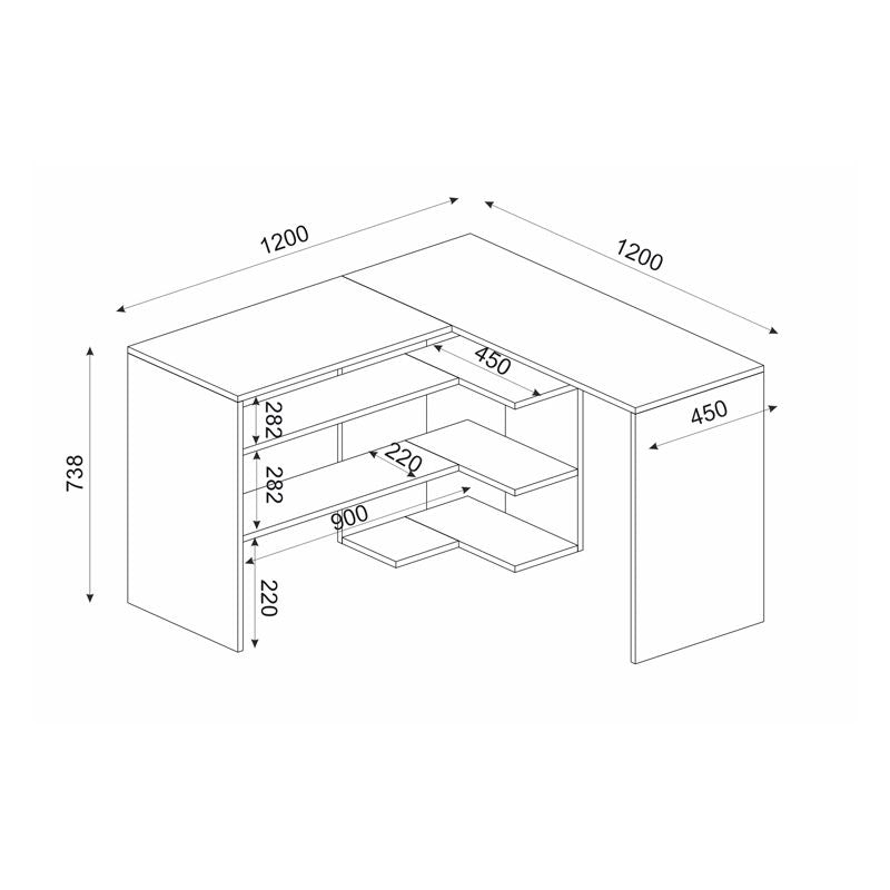 Γραφείο εργασίας Stylo  χρώμα sapphire oak -  ανθρακί 120x120x73,8εκ. - Pakobazaar