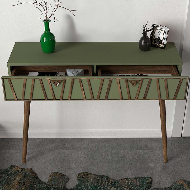 Κονσόλα επιτοίχια Forest  χρώμα λαδί - καρυδί 120x35x89,3εκ.