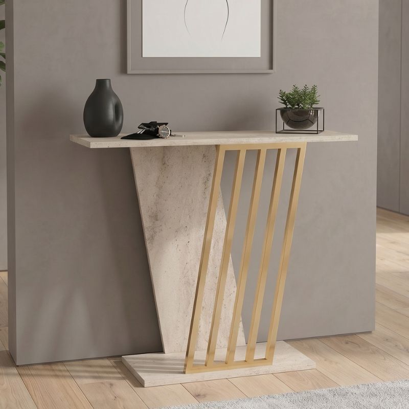 Κονσόλα Gravity  χρώμα travertine - χρυσό 90x29,6x76,8εκ. - Pakobazaar