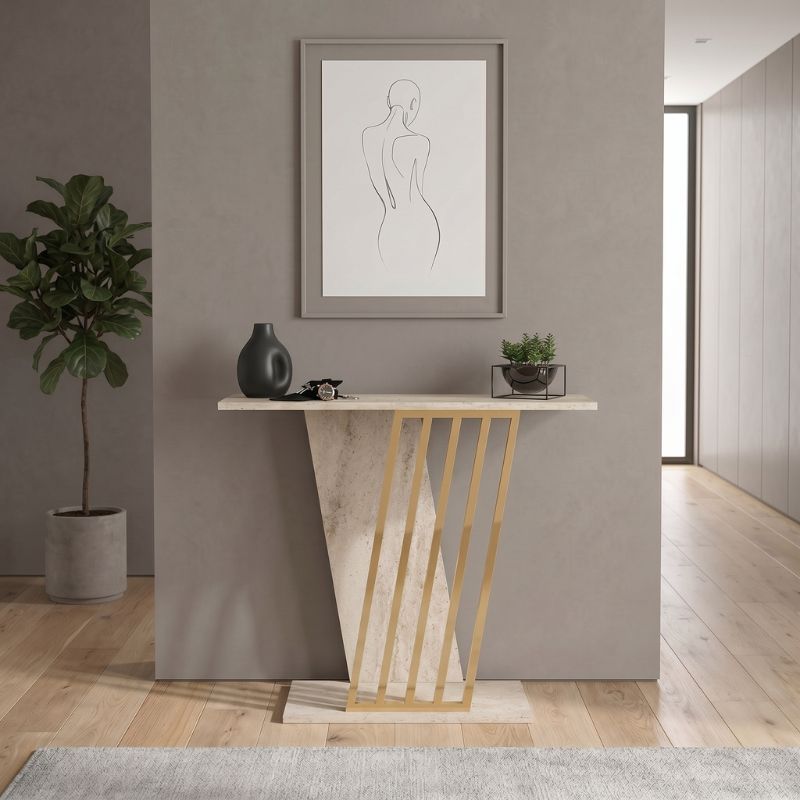 Κονσόλα Gravity  χρώμα travertine - χρυσό 90x29,6x76,8εκ. - Pakobazaar