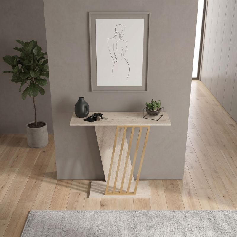 Κονσόλα Gravity  χρώμα travertine - χρυσό 90x29,6x76,8εκ. - Pakobazaar