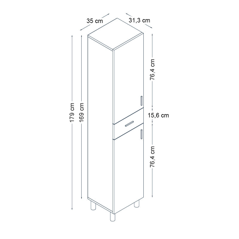 Ντουλάπι κουζίνας - μπάνιου Selina  χρώμα ανθρακί 35x31x179εκ.