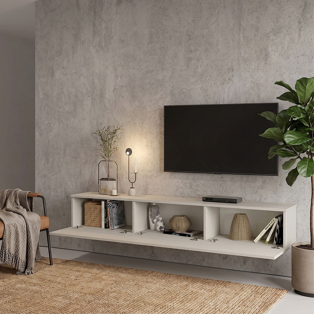 Έπιπλο τηλεόρασης επιτοίχιο Damla  με LED χρώμα sandstone 180x29,5x29,5εκ.