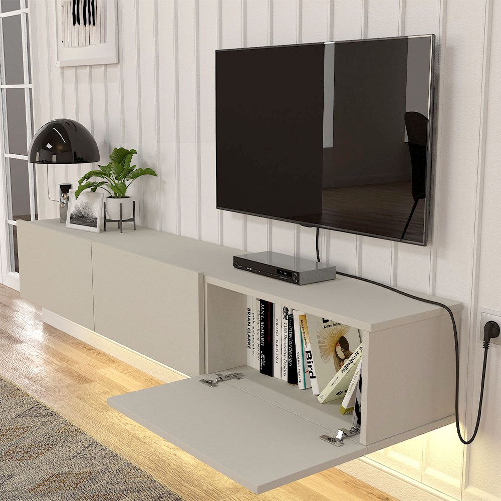 Έπιπλο τηλεόρασης επιτοίχιο Damla  με LED χρώμα sandstone 180x29,5x29,5εκ.
