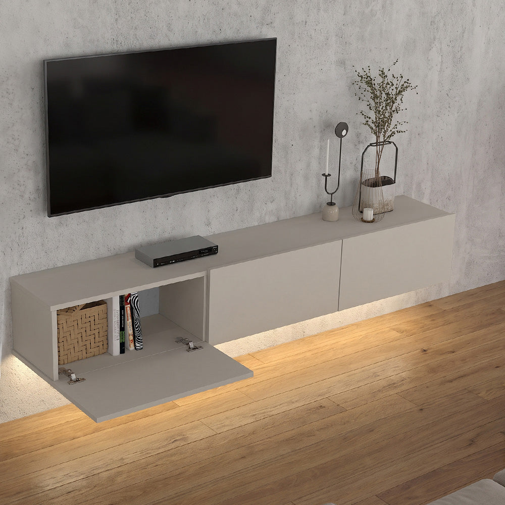 Έπιπλο τηλεόρασης επιτοίχιο Damla  με LED χρώμα sandstone 180x29,5x29,5εκ.