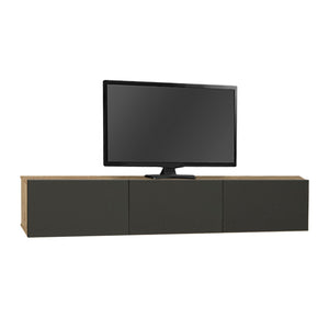 Έπιπλο τηλεόρασης επιτοίχιο Damla  με LED χρώμα sapphire oak - ανθρακί 180x29,5x29,5εκ.