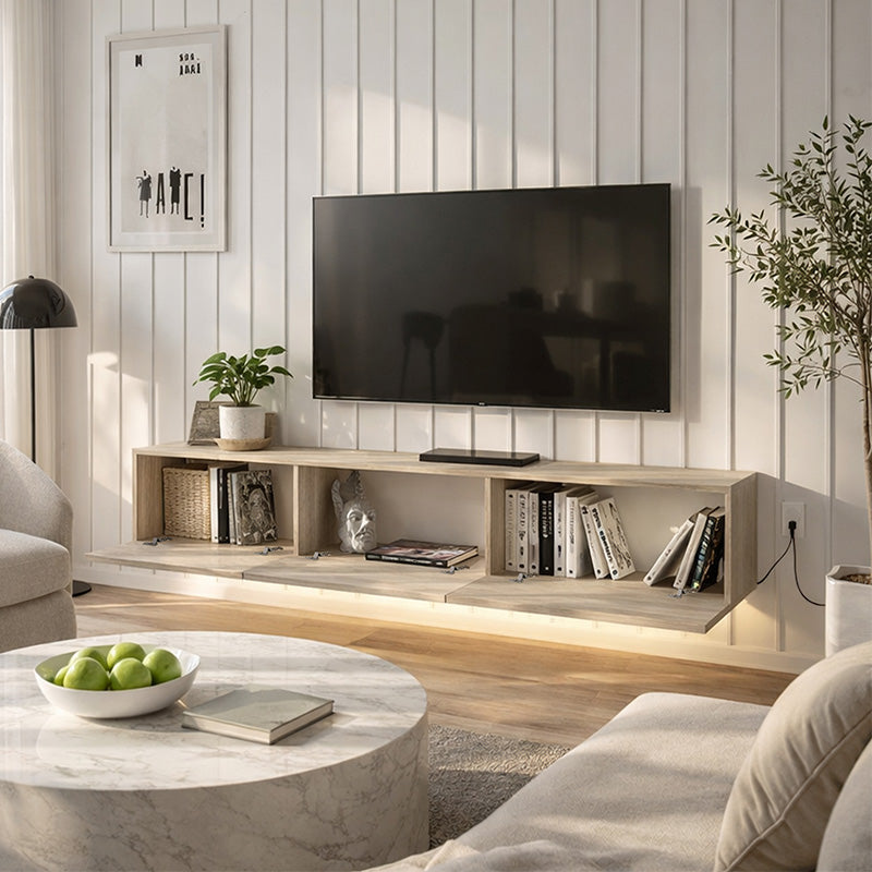 Έπιπλο τηλεόρασης επιτοίχιο Damla  με LED χρώμα travertine 180x29,5x29,5εκ.