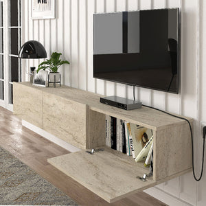 Έπιπλο τηλεόρασης επιτοίχιο Damla  με LED χρώμα travertine 180x29,5x29,5εκ. - Pakobazaar