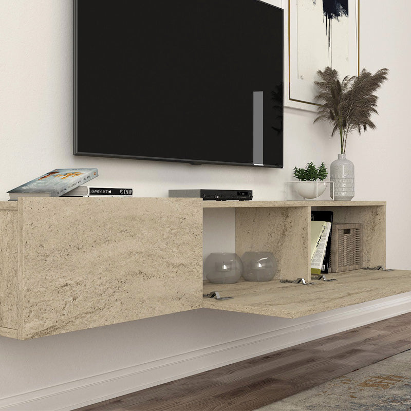 Έπιπλο τηλεόρασης επιτοίχιο Damla  με LED χρώμα travertine 180x29,5x29,5εκ.