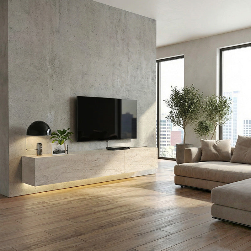 Έπιπλο τηλεόρασης επιτοίχιο Damla  με LED χρώμα travertine 180x29,5x29,5εκ.