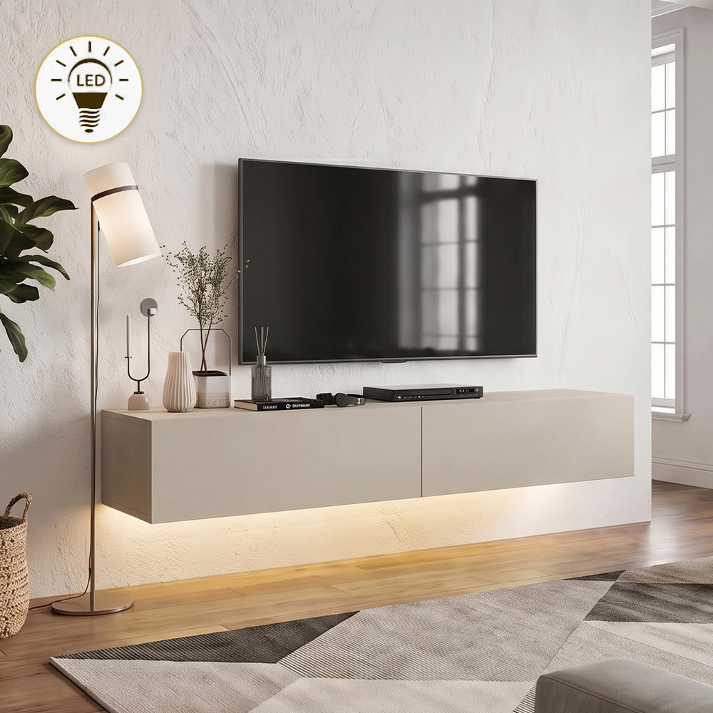 Έπιπλο τηλεόρασης επιτοίχιο Aristo  με LED χρώμα sandstone 135x31,6x25εκ.