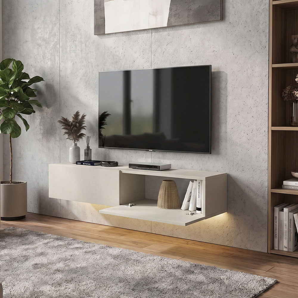 Έπιπλο τηλεόρασης επιτοίχιο Aristo  με LED χρώμα sandstone 135x31,6x25εκ.