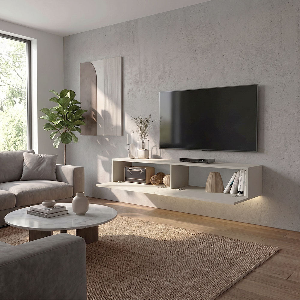 Έπιπλο τηλεόρασης επιτοίχιο Aristo  με LED χρώμα sandstone 135x31,6x25εκ.