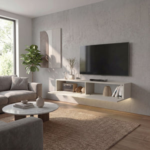 Έπιπλο τηλεόρασης επιτοίχιο Aristo  με LED χρώμα sandstone 135x31,6x25εκ.