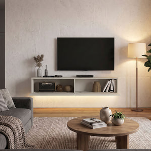 Έπιπλο τηλεόρασης επιτοίχιο Aristo  με LED χρώμα sandstone 135x31,6x25εκ.