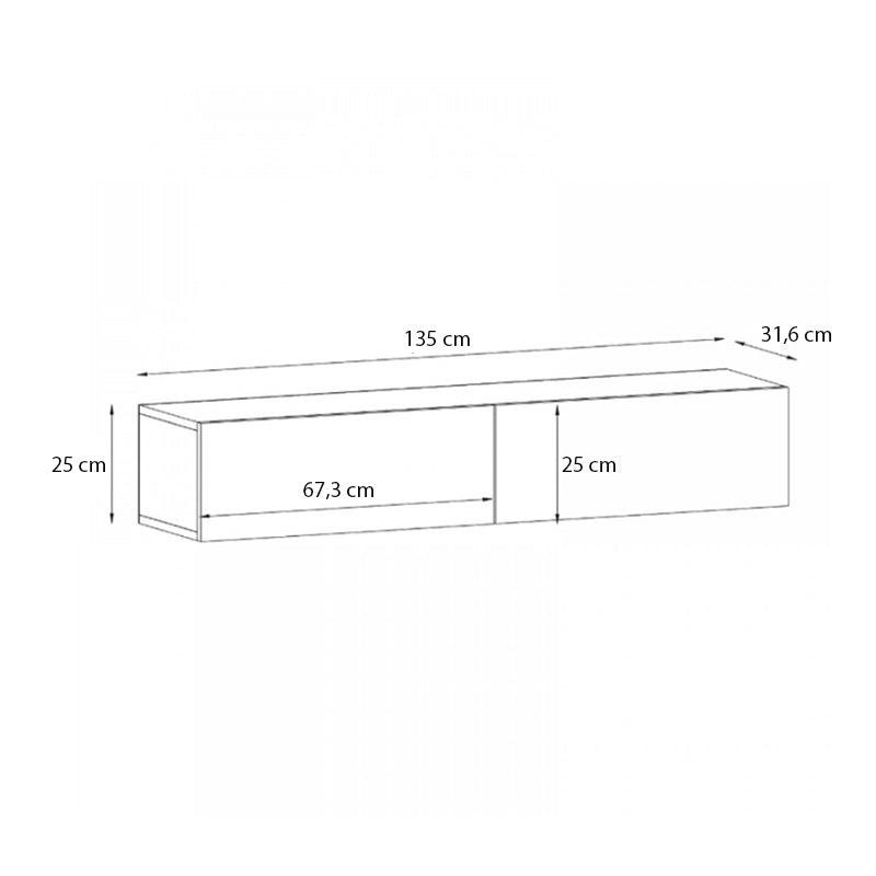 Έπιπλο τηλεόρασης επιτοίχιο Aristo  με LED χρώμα sapphire oak 135x31,6x25εκ.