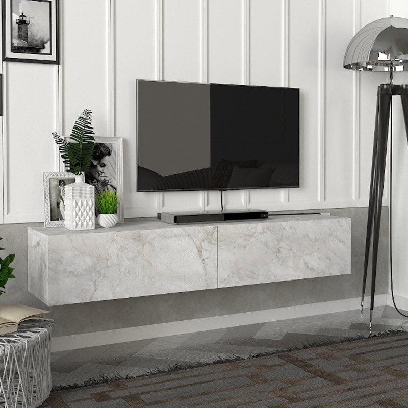 Έπιπλο τηλεόρασης επιτοίχιο Aristo  με LED χρώμα λευκό εφέ μαρμάρου 135x31,6x25εκ. - Pakobazaar