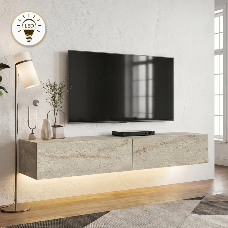 Έπιπλο τηλεόρασης επιτοίχιο Aristo  με LED χρώμα travertine 135x31,6x25εκ. - Pakobazaar